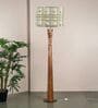 Pali Handcrafted Natural Wooden Floor Lamp for Living Room & Bedroom in Printed Fabric Grey Color Shade
