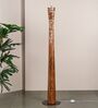 Pali Handcrafted Natural Wooden Floor Lamp for Living Room & Bedroom in Printed Fabric Grey Color Shade