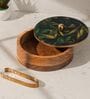 Pallav Roti Box Handcrafted Acacia Wood Casserole with Metal Tong Traditional Box