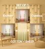 Palm lagoon green + mint green pom pom Printed Cotton Curtains for Door Pack of 3
