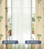 Palm lagoon green + mint green pom pom Printed Cotton Curtains for Door Pack of 3