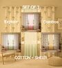 Palm lagoon green + mint green pom pom Printed Cotton Curtains for Long Door Pack of 3