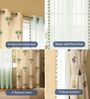 Palm lagoon green + mint green pom pom Printed Cotton Curtains for Long Door Pack of 3