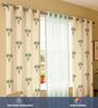 Palm lagoon green + mint green pom pom Printed Cotton Curtains for Long Door Pack of 3