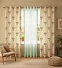 Palm lagoon green + mint green pom pom Printed Cotton Curtains for Long Door Pack of 3