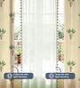 Palm lagoon green + mint green pom pom Printed Cotton Curtains for Window Pack of 3