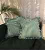 Green Striped Striped Cotton Stripe 18x18 inches Cushion Covers Set of 2