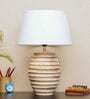Montage White Cotton Shade Night Lamp With Wood Base