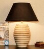 Trapzo Black Cotton Shade Night Lamp With Wood Base