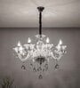 Paris 8 Arm Ceiling Chandelier In Chrome & Clear Finish With Glass Crystal Drops & Trim