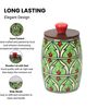 Parrot Green Jodhpuri Hand-made Ceramic Dholak Jar with Wooden Lid Set of 2