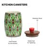 Parrot Green Jodhpuri Hand-made Ceramic Dholak Jar with Wooden Lid Set of 2