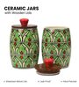 Parrot Green Jodhpuri Hand-made Ceramic Dholak Jar with Wooden Lid Set of 2