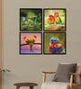 Parrots Green Engineered Wood Framed Wildlife Art Print Set of 4