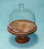 Brown Acacia Wood Party Bell Glass Cake Stand with Glass Dome