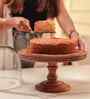 Brown Acacia Wood Party Bell Glass Cake Stand with Glass Dome