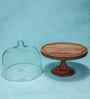Brown Acacia Wood Party Bell Glass Cake Stand with Glass Dome