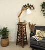 Pascal Wooden Shelf Floor Lamp with Wooden Shade & Brown Base