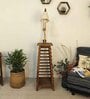 Pascal Wooden Shelf Floor Lamp with Wooden Shade & Brown Base