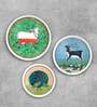 Pashu Panchi Multicolor Canvas Framed Wall Plates (Set of 3)