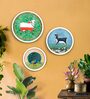 Pashu Panchi Multicolor Canvas Framed Wall Plates (Set of 3)