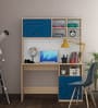 Passion Study Table In Beige Teak, Blue And Frosty White Finish
