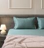 Pastel Aqua 100% Cotton 300TC Solid Superking Bedsheet with 2 Pillow Covers (Quilted)