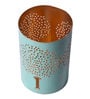 Pastel Blue Tree Of Life Shadow Blue Metal Table Tea Light Holder