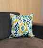 Blue and White Printed Patola Silk Blend Ikat 16 x 16 Inches Cushion Cover