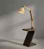 Patrice Wooden Shelf Floor Lamp with Wooden Shade & Brown Base