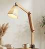 Patrice Wooden Shelf Floor Lamp with Wooden Shade & Brown Base