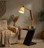 Patrice Wooden Shelf Floor Lamp with Wooden Shade & Brown Base