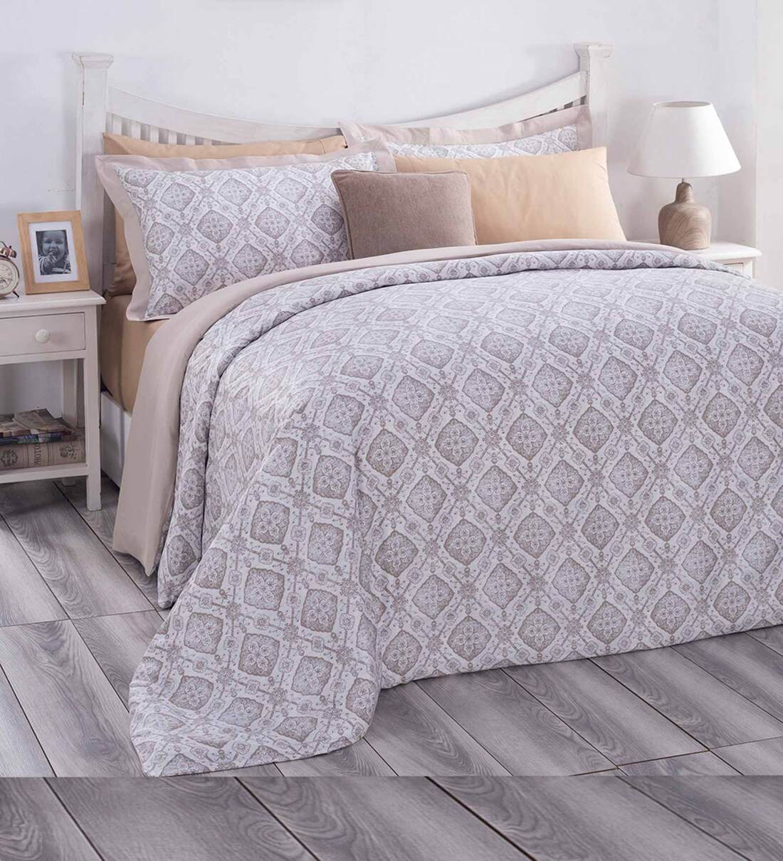 Buy Beige Traditional 210 TC Cotton (Set of 8) Double Bed Bedding Sets