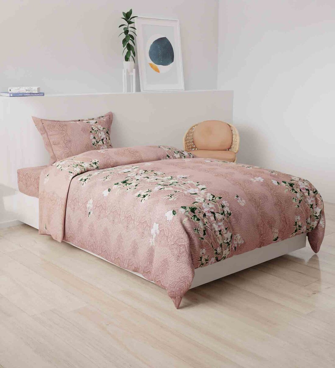 Buy Peach Floral 130 GSM Single Size Comforter with Hypoallergenic