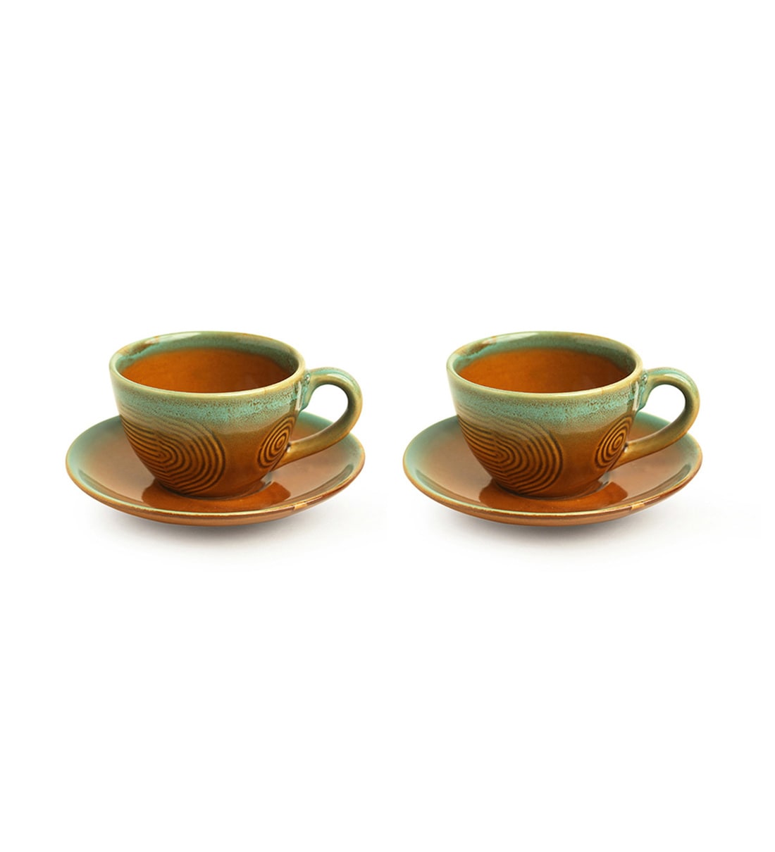 Buy Peacock Boulevard 180ml Brown & Green Ceramic (Set of 4) Tea