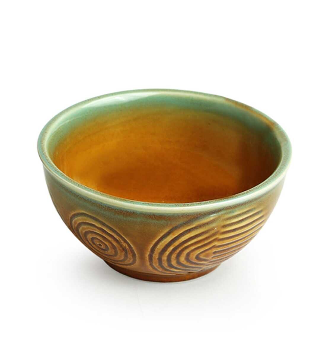 Buy Peacock Boulevard 220ml (Set of 6) Brown & Green Ceramic Dinner