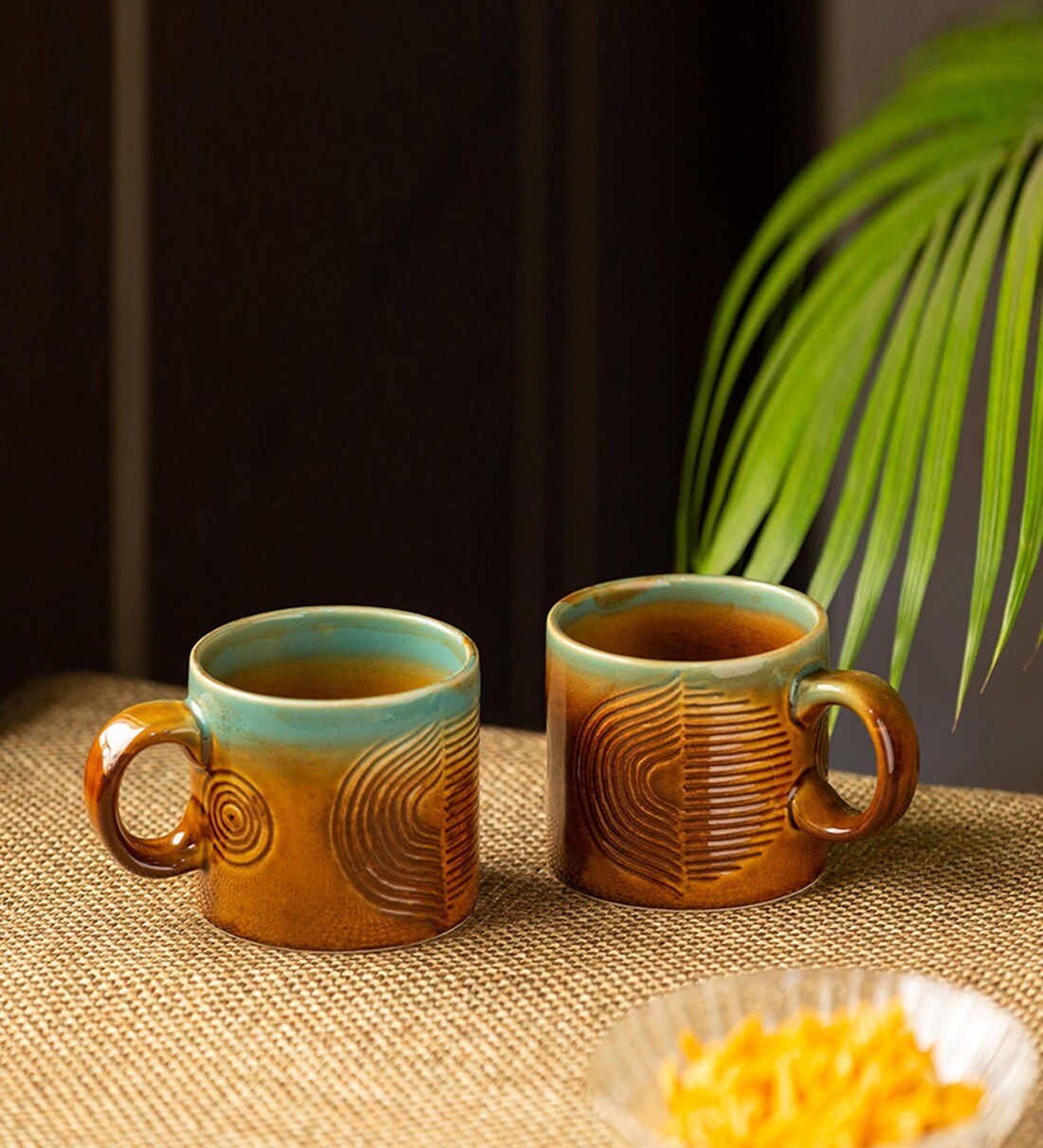 Pink 300 ML Ceramic Printed (Set of 2) Coffee Mugs