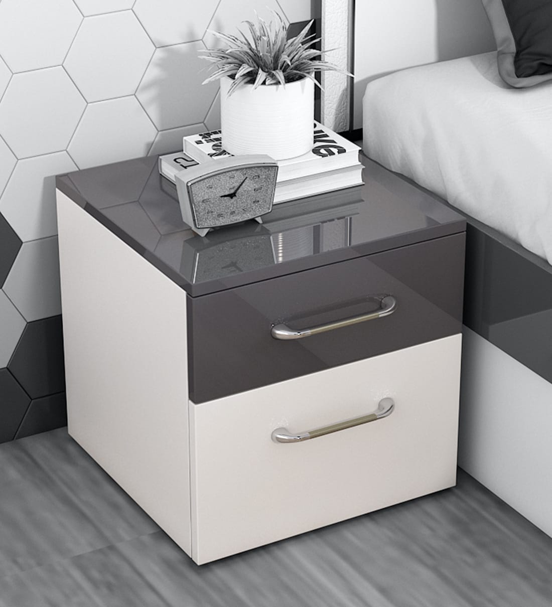 Buy Pearl Bedside Table In Frosty White Colour By A Globia Creations Online Bedside Chests Tables Furniture Pepperfry Product