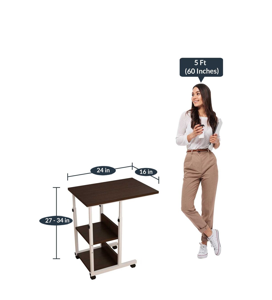 Buy Pedestal Height Adjustable Portable Table with Shelf in African Oak