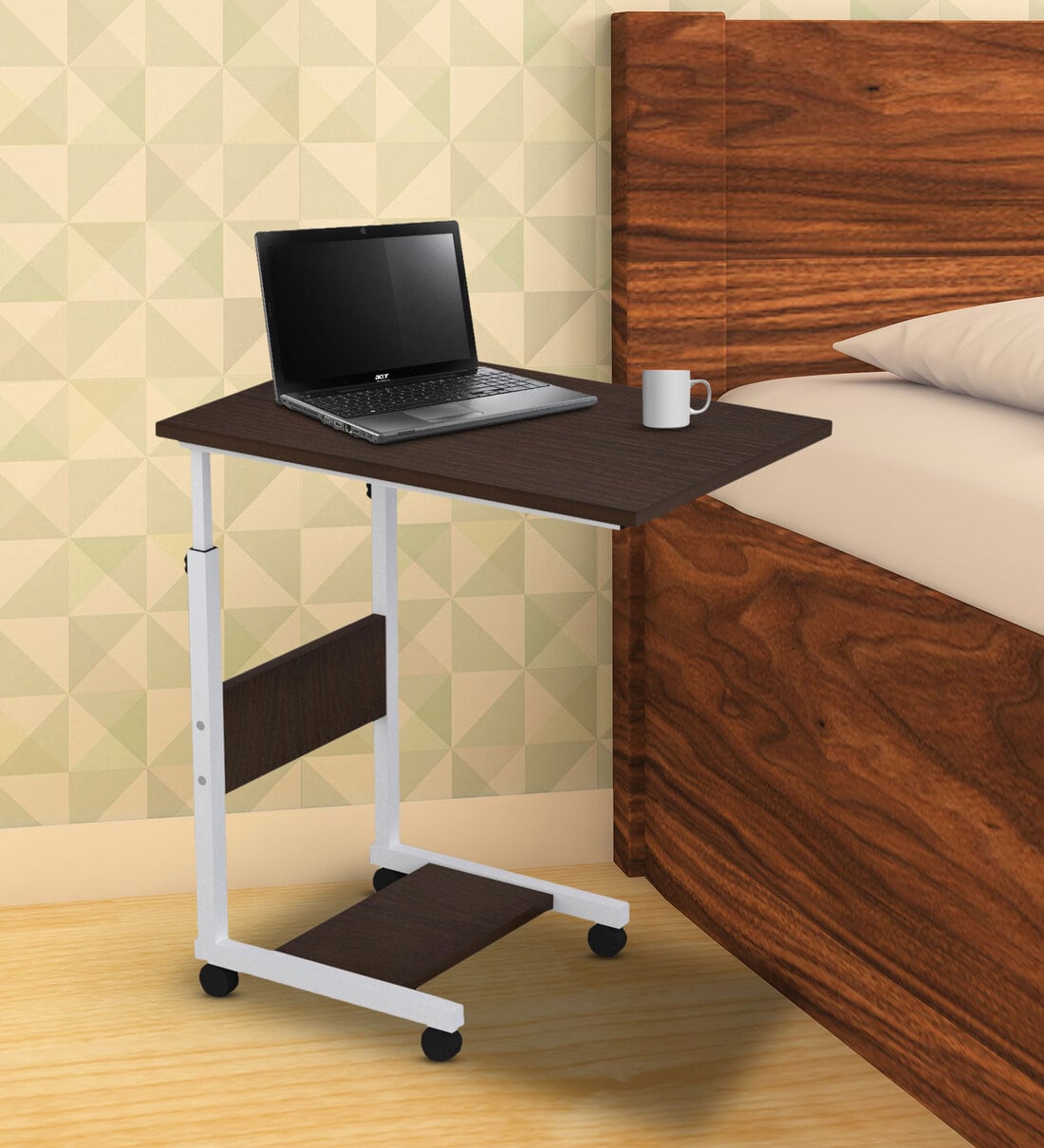 Buy Pedestal Height Adjustable Portable Table in African Oak Finish by Hoffice Online CShape