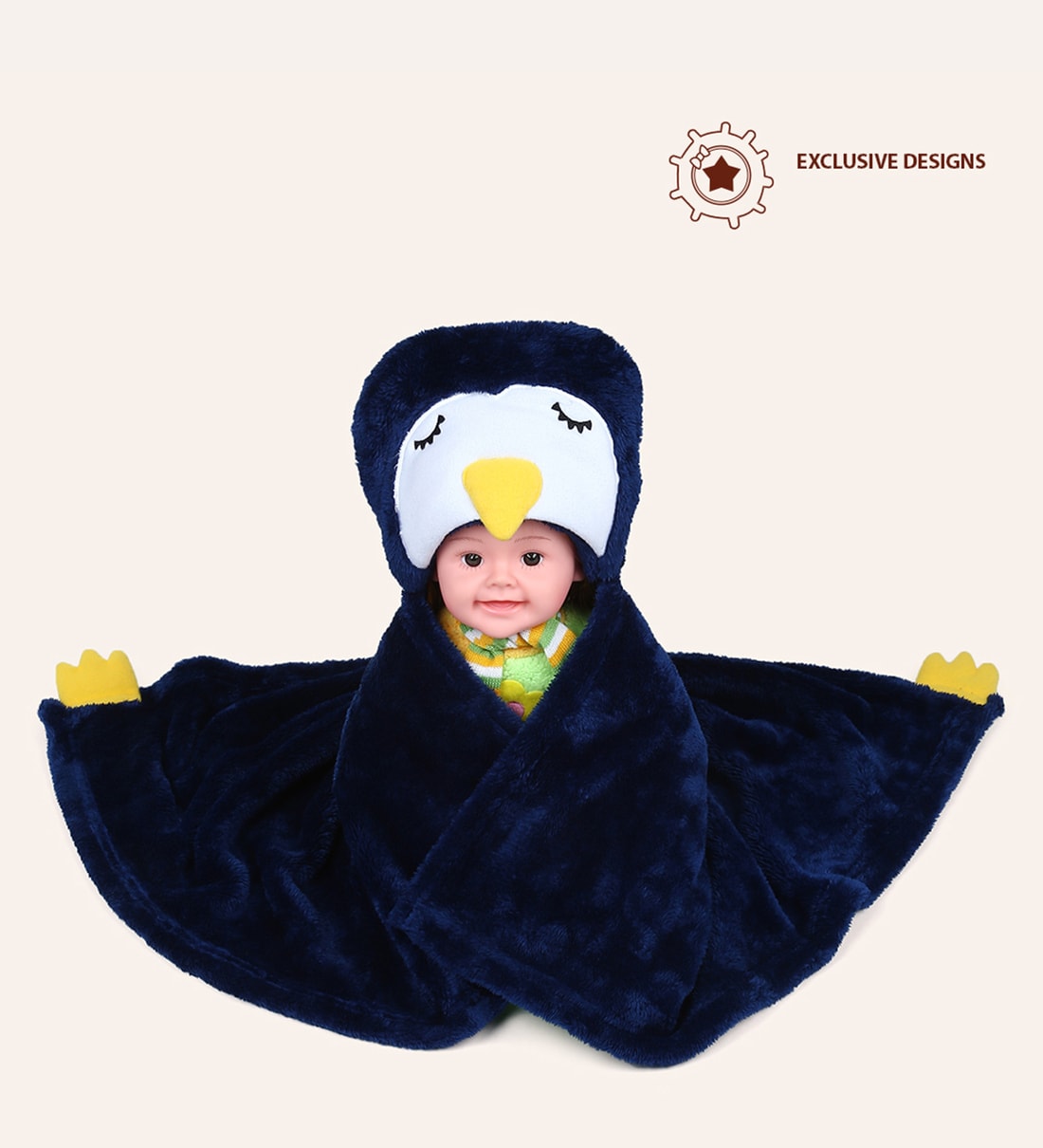 Buy Penguin Hooded Baby Blanket in Blue by Bacati Online Crib