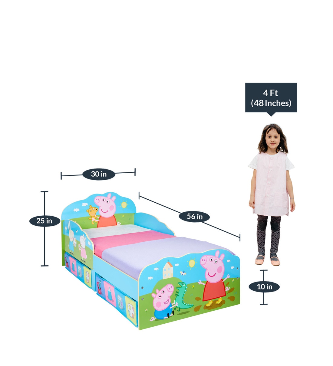 Buy Peppa Pig Bed with Storage in Pink by Cot & Candy Online Kids