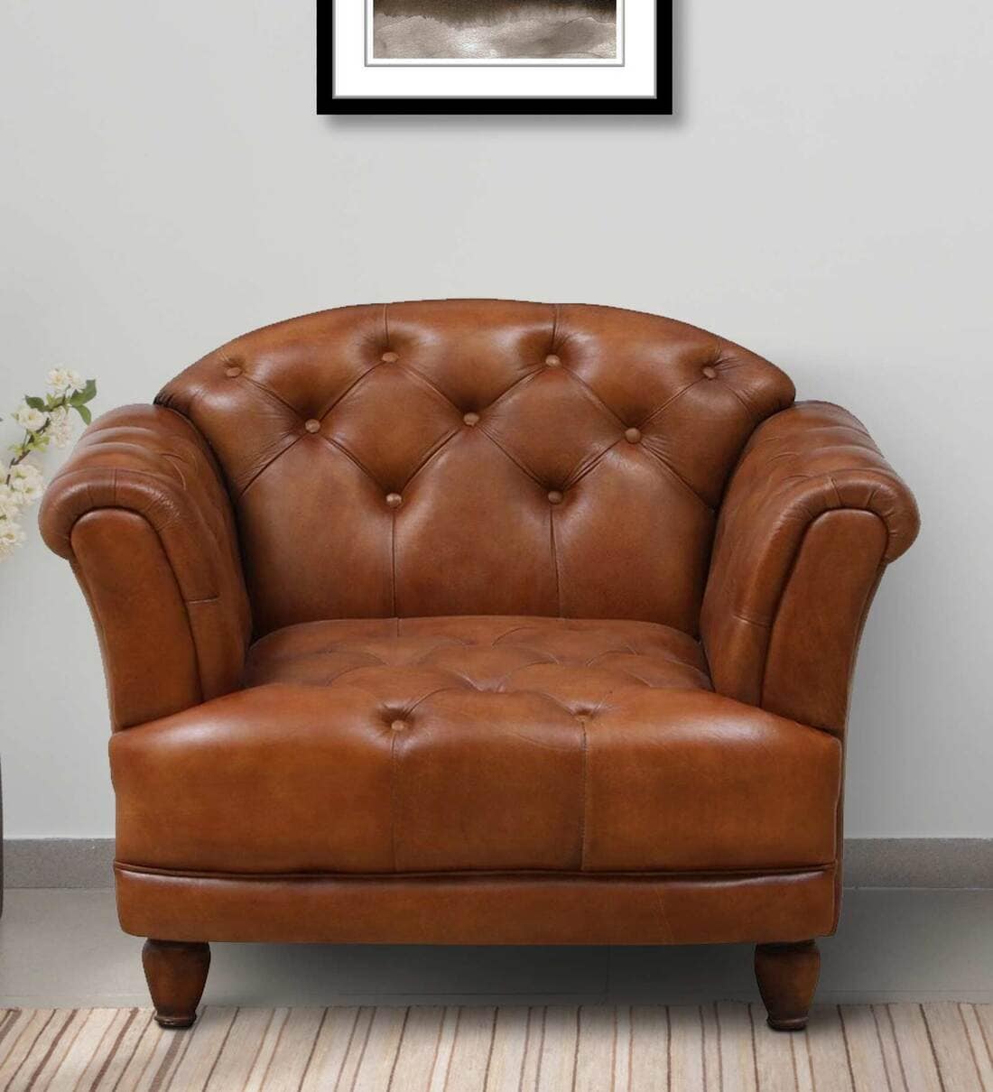 Buy Bunbury Leather 1 Seater Sofa In Antique Tan Colour Online