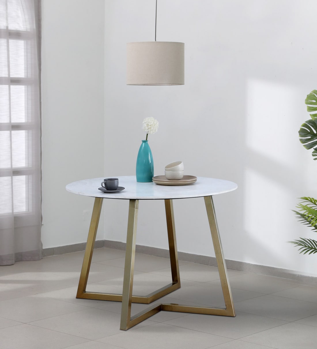 Buy Enrico Metallic 4 Seater Dining Table With White Marble Top at 4