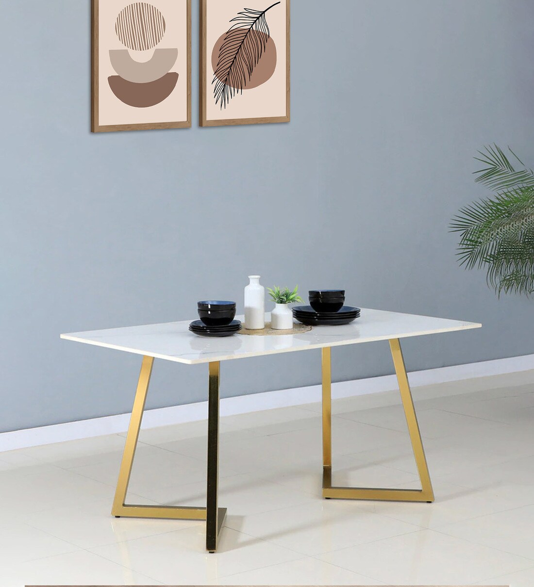 Buy Enrico Metal 6 Seater Dining Table With White Porcelain Top at 3