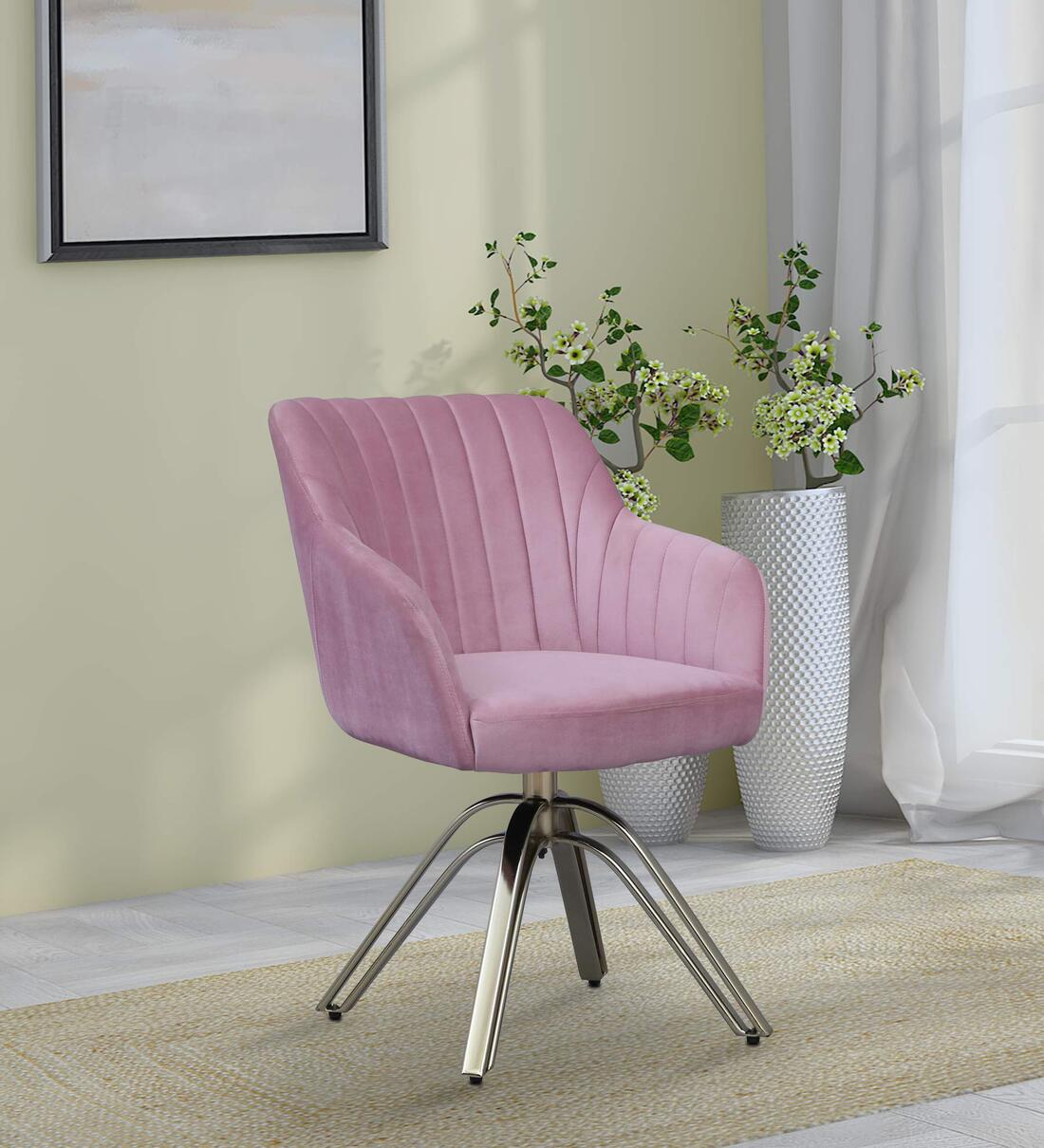 Buy Perdue Metal Study Chair In Blush Pink Colour With Glossy Gold