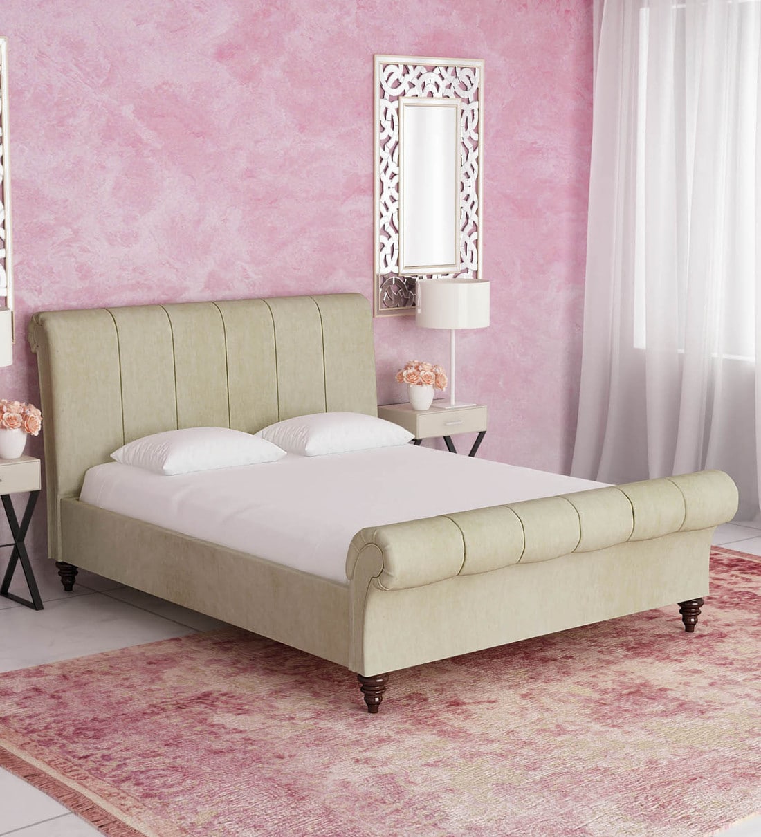 Buy Perfect King Size Upholstered Bed in Beige Colour by Dreamzz