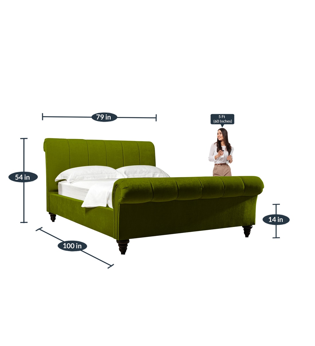 Buy Perfect Fabric Upholstered King Size Bed in Olive Green Colour by Dreamzz Furniture Online
