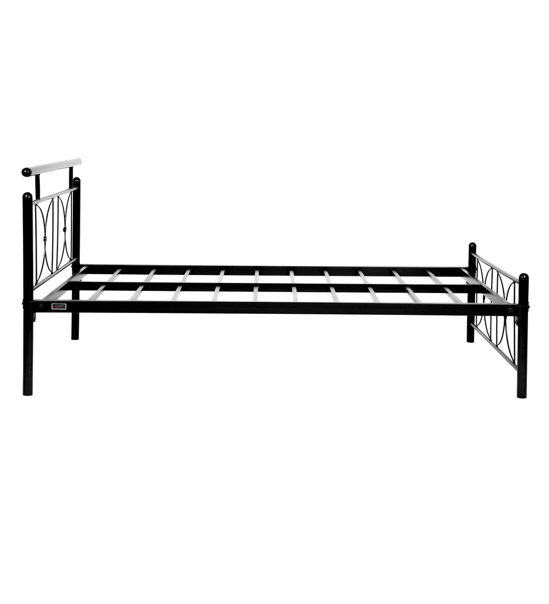 Buy Metallika Metal Single Bed in Black Finish with headboard by FurnitureKraft Online Modern