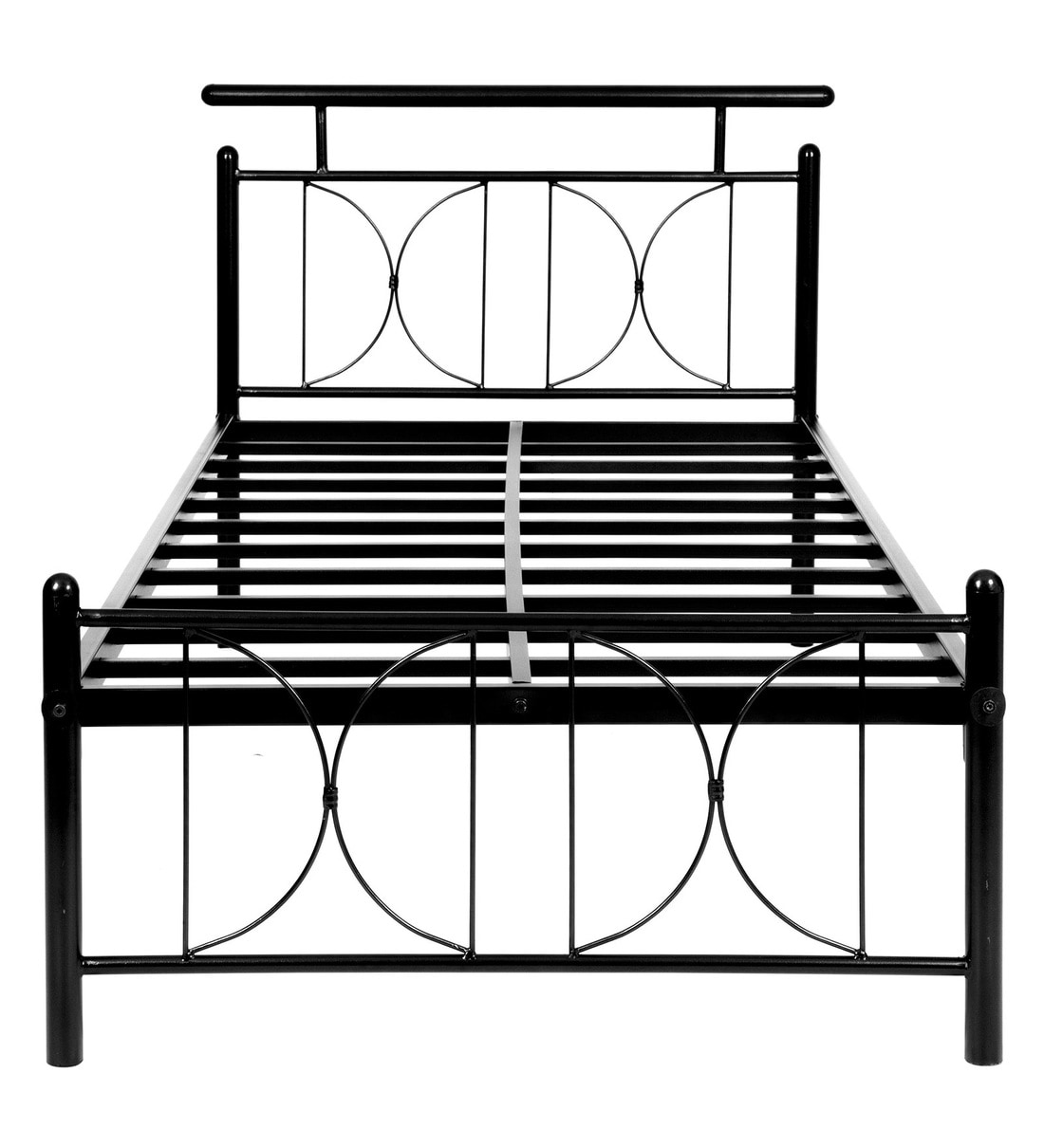 Buy Metallika Metal Single Bed in Black Finish with headboard by